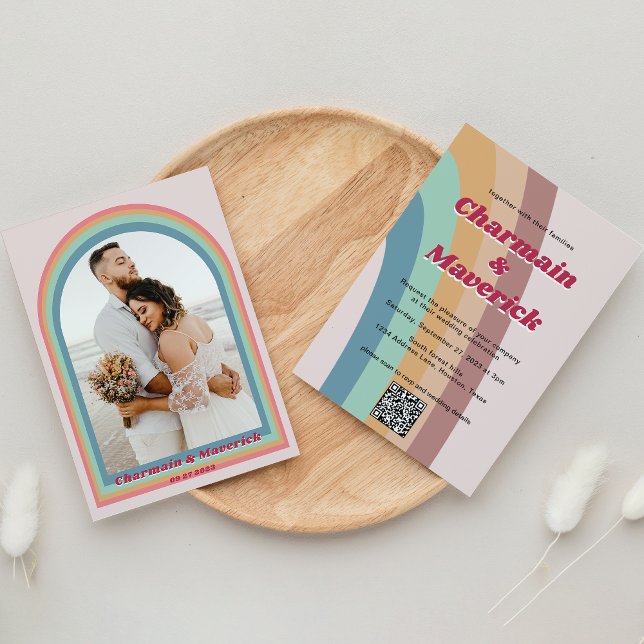 Retro Vintage 70er Jahre Rainbow Foto Wedding Einladung (Von Creator hochgeladen)