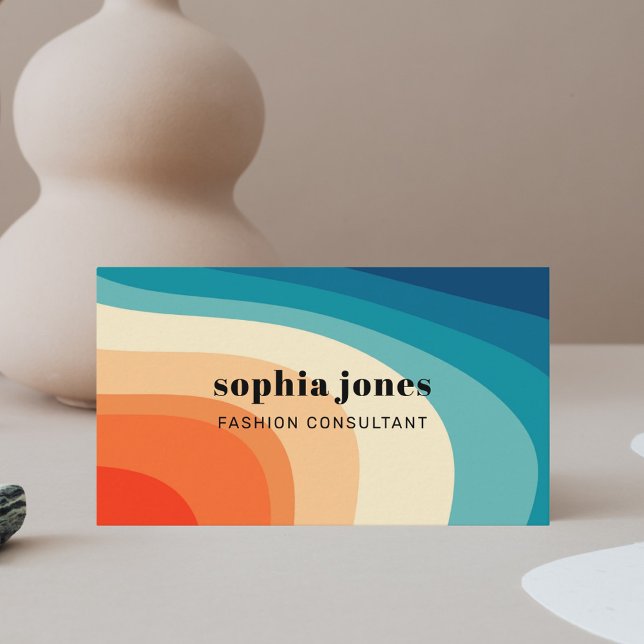 Retro Vintage 70s Rainbow Business Card Visitenkarte (Von Creator hochgeladen)