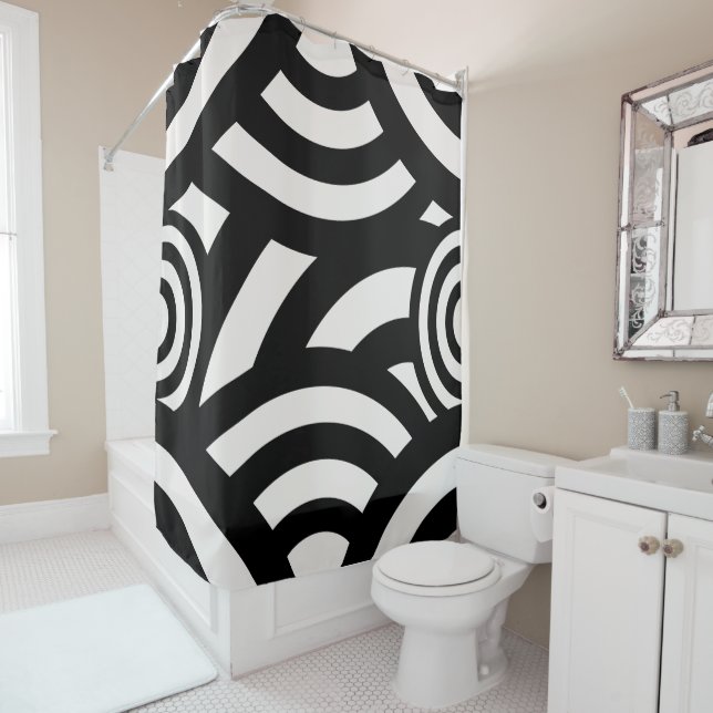 Retro Vintage Abstrakte Arkaden Schwarz-weiß Duschvorhang (Beispiel)