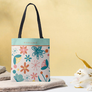 Retro-Vintage-Abstraktes Muster Floral Salbeigrün  Tasche