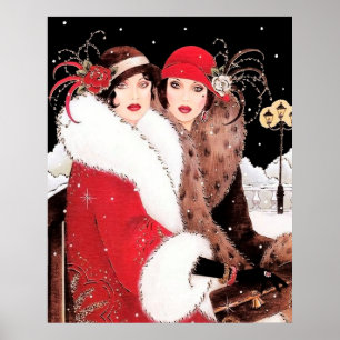 Retro-Vintage-Art-Déco-Weihnachtsplakat Damen Poster