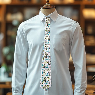 Retro Vintage Atomic Cats Schwarz Türkis Weiß Krawatte