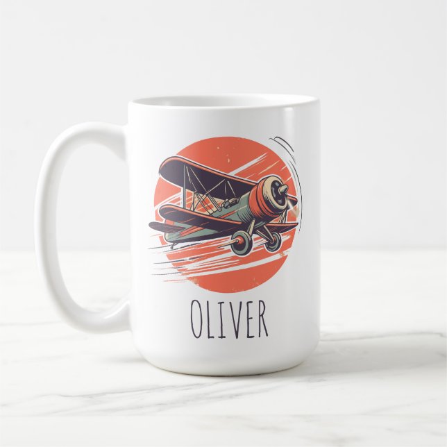 Retro-Vintage Biplane Personalisiert Kaffeetasse (Links)