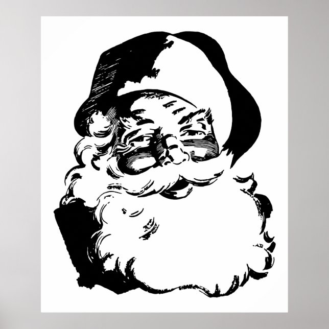 Retro Vintage Black & White Christmas Santa Claus Poster (Vorne)