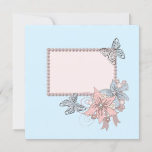 Retro Vintage Blume mit blauen Rahmen Perlen Einladung