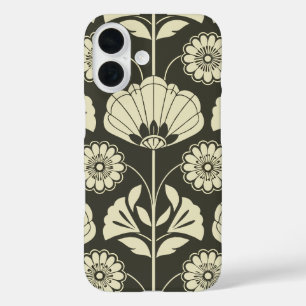 Retro Vintage Blumen Schwarz und Weiß iPhone 16 Hülle