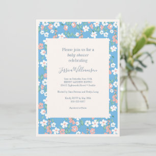 Retro Vintage Boho Blaue Ditsy-Blumen-Baby Shower Einladung