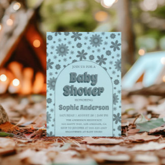 Retro Vintage Boho Daisy 70s Baby Shower  Einladung