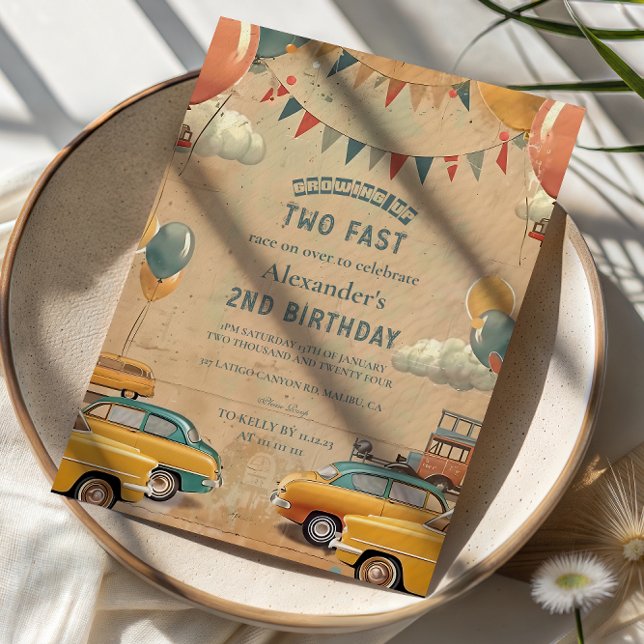 Retro Vintage Car Two Fast Birthday Einladung (Von Creator hochgeladen)