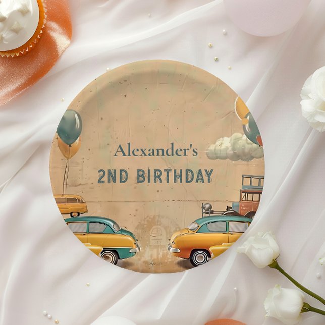 Retro Vintage Car Two Fast Birthday Pappteller (Von Creator hochgeladen)