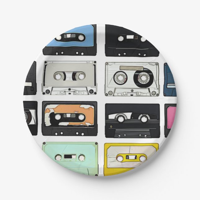 Retro Vintage Cassette Mix Tapes Kunstmuster Pappteller (Vorderseite)