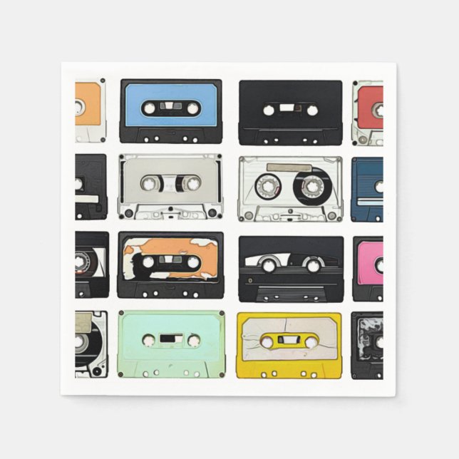 Retro Vintage Cassette Mix Tapes Kunstmuster Serviette (Vorderseite)