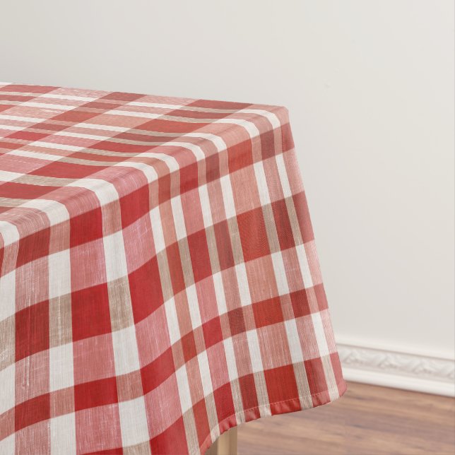 Retro Vintage Cherry Red Textured Plaid  Tischdecke (Beispiel)