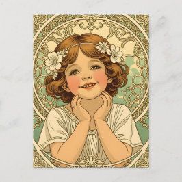retro Vintage Child With Flowers Ankündigungspostkarte