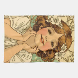 retro Vintage Child With Flowers Geschirrtuch