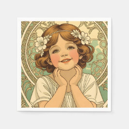 retro Vintage Child With Flowers Serviette