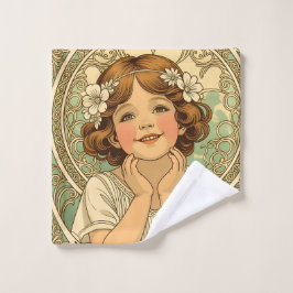retro Vintage Child With Flowers Waschlappen