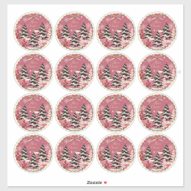 Retro Vintage Christmas: 1950's Pink Xmas Aufkleber (Blatt)