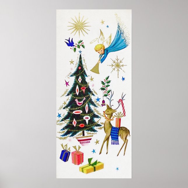 Retro Vintage Christmas Angel Rentierposter Poster (Vorne)