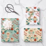 Retro Vintage Christmas Angels Geschenkpapier Set<br><div class="desc">Mitte des Jahrhunderts,  Vintag,  Retro,  süße Engel mit sternendem Hintergrund.</div>
