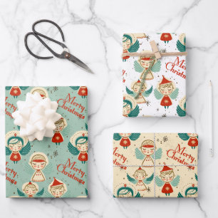 Retro Vintage Christmas Angels Geschenkpapier Set
