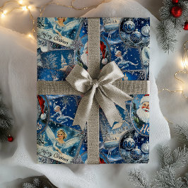 Retro Vintage Christmas: Blue Collage Geschenkpapier