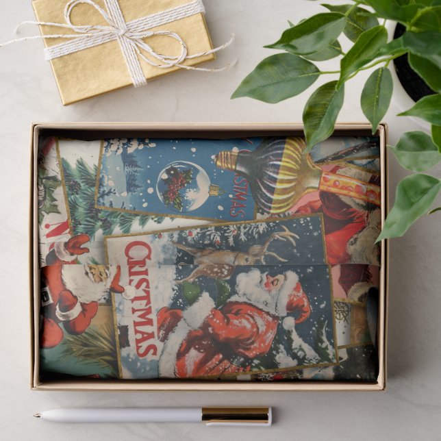 Retro Vintage Christmas Cards Collage Seidenpapier (Geschenk)