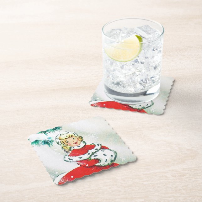 Retro Vintage Christmas Lady Party Untersetzer (Vor Ort)