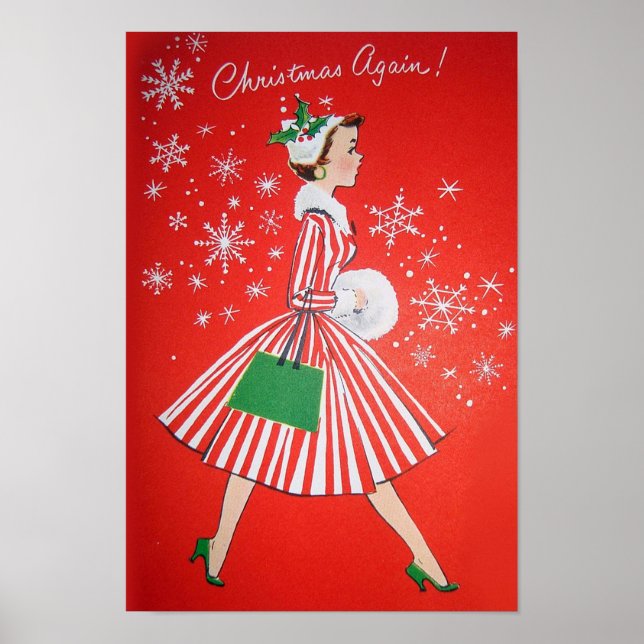 Retro Vintage Christmas Ladys Poster (Vorne)