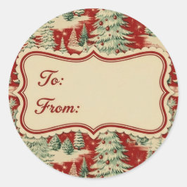 Retro Vintage Christmas Landscape Runder Aufkleber