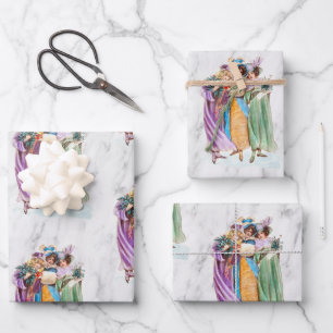 Retro Vintage Christmas Party Ladys Geschenkpapier Set
