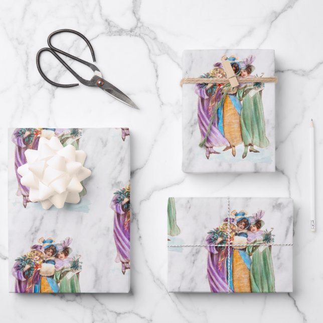 Retro Vintage Christmas Party Ladys Geschenkpapier Set (Vorderseite)