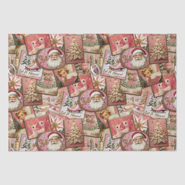 Retro Vintage Christmas: Rosa Collage Seidenpapier (Vorderseite)