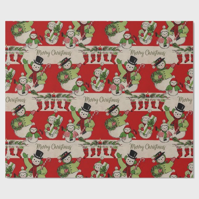 Retro Vintage Christmas: Snowman Family Geschenkpapier (Flach)