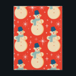 Retro Vintage Christmas Snowman Pattern Party Postkarte<br><div class="desc">Retro Vintage Christmas Snowman Pattern Party Postcard</div>