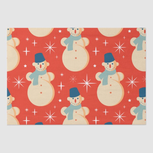 Retro Vintage Christmas Snowman Pattern Party Seidenpapier (Vorderseite)