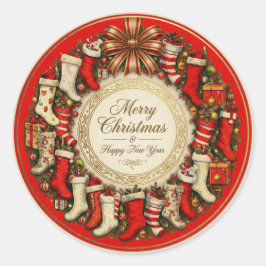 Retro Vintage Christmas Stockings Red Runder Aufkleber