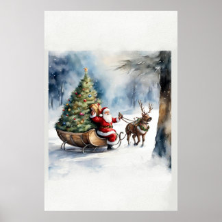 Retro Vintage Christmas Tree Santa Maria degli Ang Poster