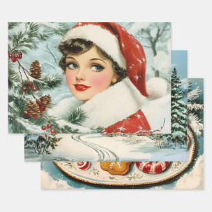 Retro Vintage Christmas Trio Stil U Geschenkpapier Set