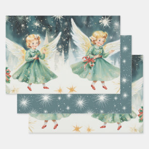 Retro Vintage Christmas Trio Style C Geschenkpapier Set