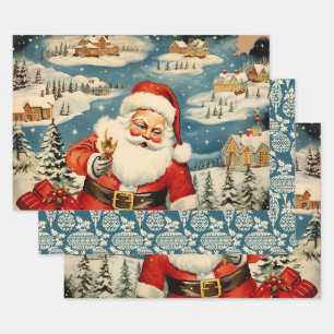 Retro Vintage Christmas Trio Style D Geschenkpapier Set
