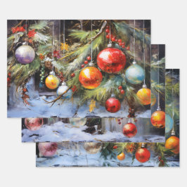 Retro Vintage Christmas Trio Style P Geschenkpapier Set