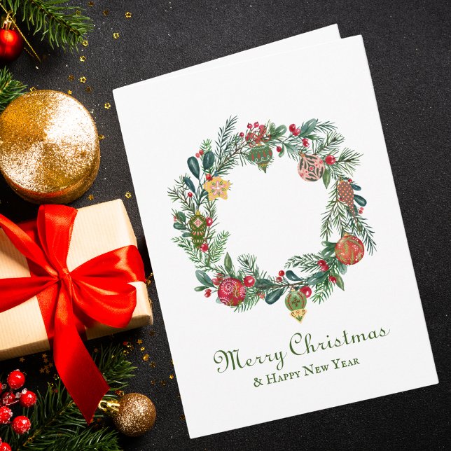 Retro Vintage Christmas Wreath & Ornaments Funny   Karte (Von Creator hochgeladen)