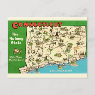 Retro, Vintage Connecticut Map Postkarte