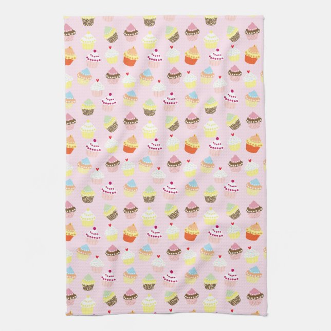 Retro Vintage Cupcakes/Pink Sweet Desserts Geschirrtuch (Vertikal)
