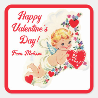 Retro Vintage Cupid Custom Happy Valentine's Day Quadratischer Aufkleber