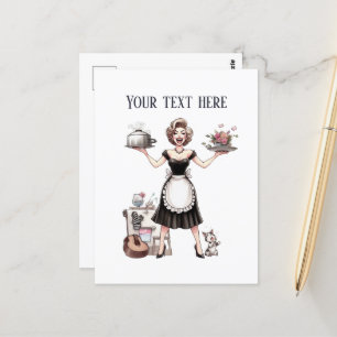 Retro Vintage Dame fügt Text hinzu Postkarte
