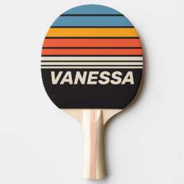 Retro Vintage Dark Rainbow Horizon Stripe & Name Tischtennis Schläger