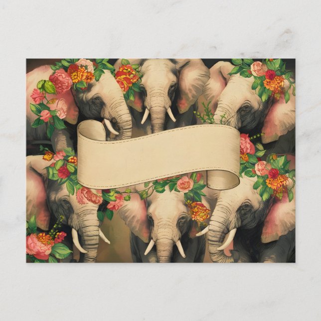 Retro-Vintage Elefanten schreibbar Postkarte (Vorderseite)