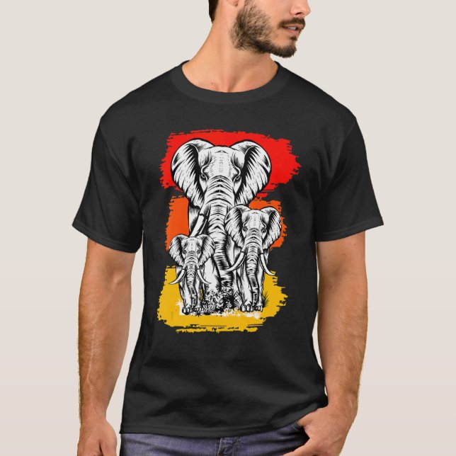 Retro Vintage Elefantenfamilie Wildtieräse T-Shirt (Vorderseite)